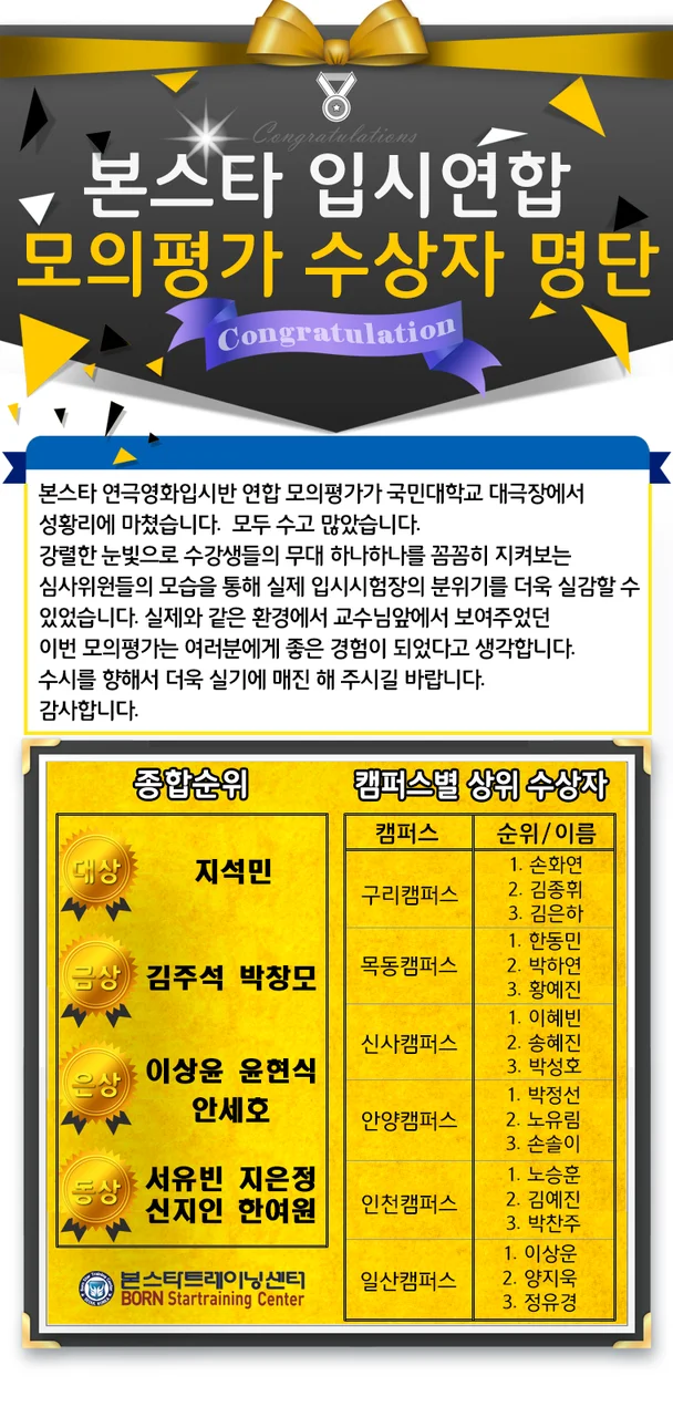 고3 연극영화입시 모의고사 수상자!